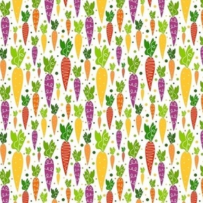 Small Scale Colorful Carrots on White Spring Garden Easter