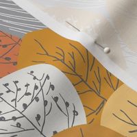 Medium Scale Pastel Forest Orange Yellow Grey Gold Folk Trees