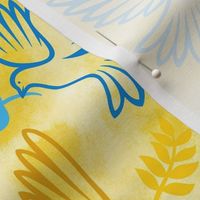 Bigger Scale Peace Doves and Olive Branches Yellow Gold and Blue