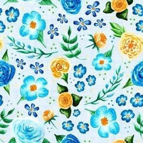 Medium Scale Blue and Yellow Watercolor Floral Have Courage and Be Kind Coordinate