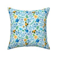 Medium Scale Have Courage and Be Kind Blue and Yellow Watercolor Floral