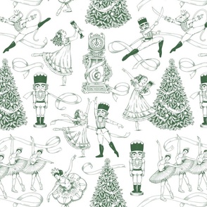 Nutcracker Toile Green & White - Large