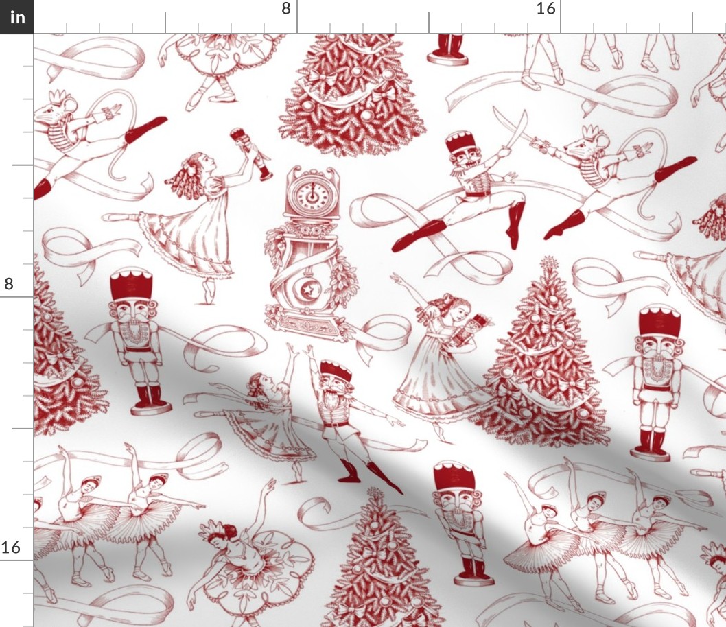 Nutcracker Toile Red &  White - Large