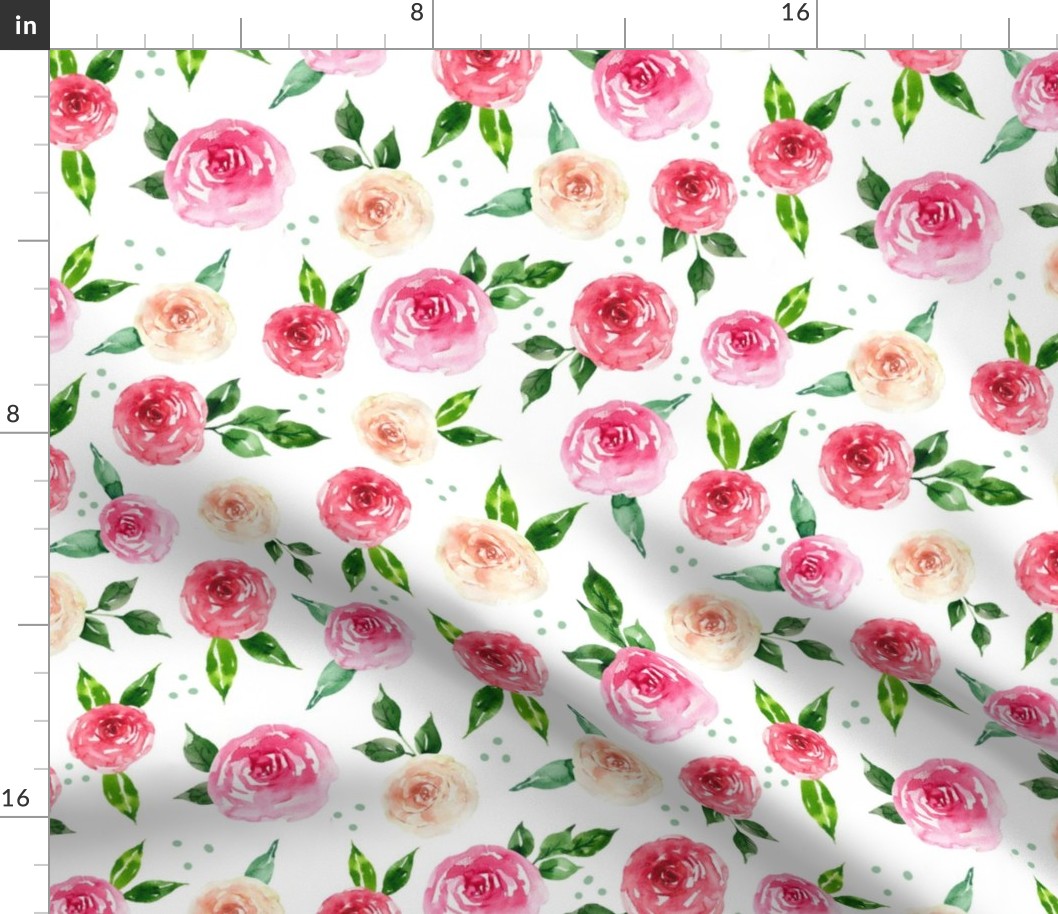 Large Scale Pink Watercolor Roses Wild and Free Horse Coordinate
