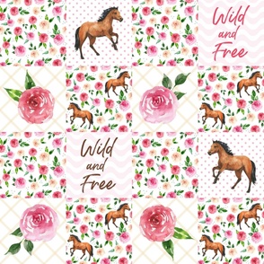 Bigger Scale Patchwork 6" Squares Wild and Free Horses and Roses for Cheater Quilt or Blanket