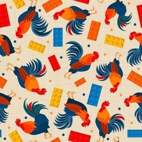 Medium Scale Sarcastic Roosters and Colorful Blocks