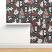 Nutcracker Toile Black and White Linen - Large