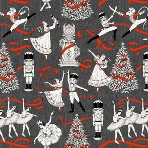 Nutcracker Toile Black and White Linen - Large