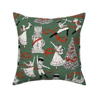 Nutcracker Toile Black and White with Green Linen - Large