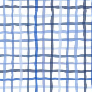 gingham - crooked blue plaid - plaid fabric