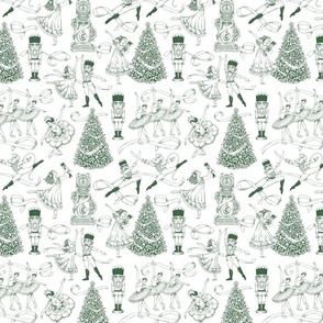 Nutcracker Toile Green & White - Smaller