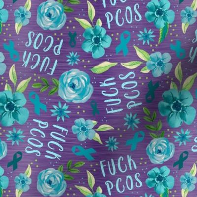 Medium Scale Fuck PCOS Teal Ribbon and Flowers Awareness and Support