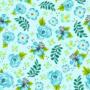 Large Scale Blue Watercolor Flowers Dainty Spring Floral