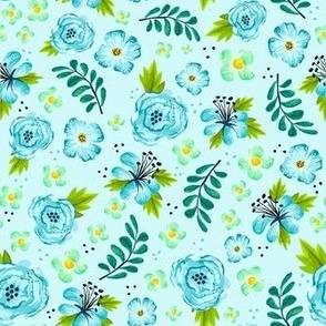 Medium Scale Blue Watercolor Flowers Dainty Spring Floral