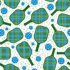 Bigger Scale Pickleball Paddles Balls Green and Blue Plaid