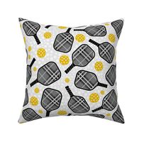 Bigger Scale Pickleball Paddles and Balls Grey and Black Plaid with Yellow