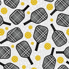 Bigger Scale Pickleball Paddles and Balls Grey and Black Plaid with Yellow
