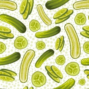 Large Scale Green Pickle Spears and Slices on White