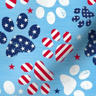 Large Scale Patriotic Dog Paw Prints Red White and Blue Stars and Stripes