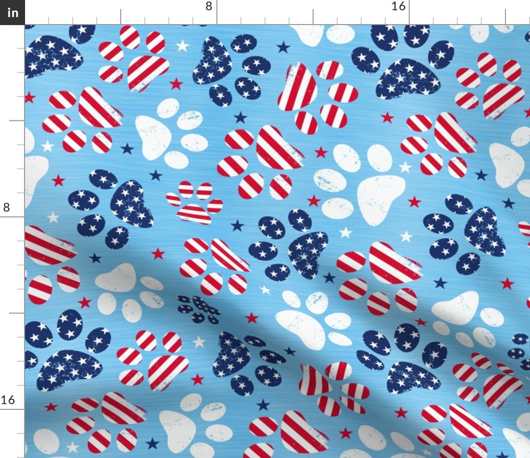 Large Scale Patriotic Dog Paw Prints Red White and Blue Stars and Stripes