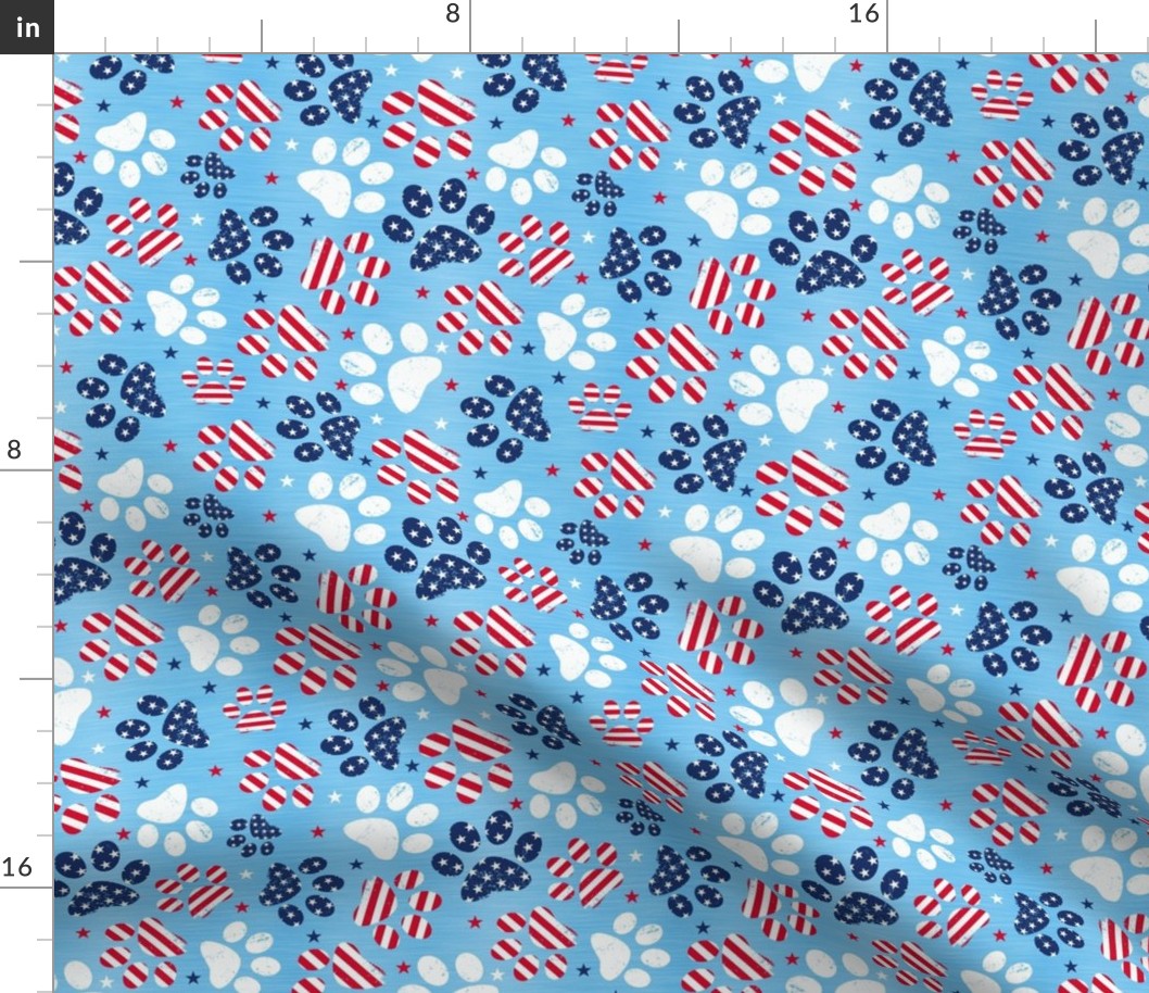 Medium Scale Patriotic Dog Paw Prints Red White and Blue Stars and Stripes