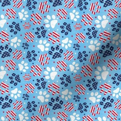 Small Scale Patriotic Dog Paw Prints Red White and Blue Stars and Stripes