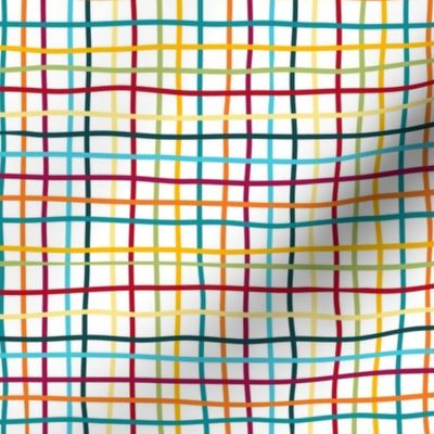 thin plaid - colorful bohemian crooked lines on white - gingham pattern