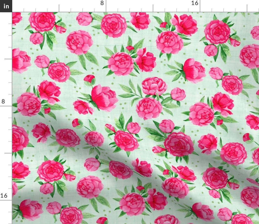 Bigger Scale Hot Pink Peonies Peony Flower Garden on Soft Green