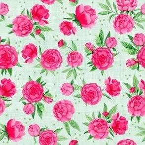 Smaller Scale Hot Pink Peonies Peony Flower Garden on Soft Green