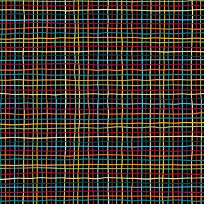 thin plaid - colorful bohemian crooked lines on black - gingham pattern