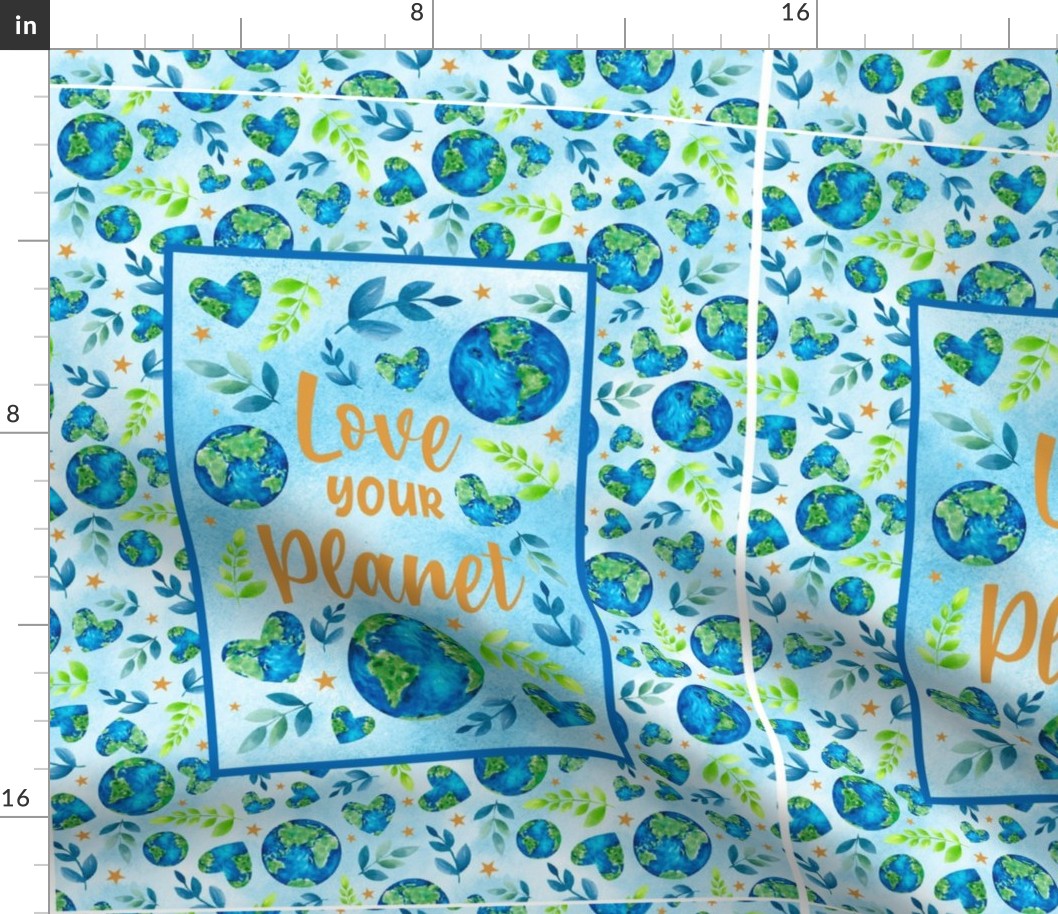 14x18 Panel Love Your Planet Garden Flag Hand Towel or Small Wall Hanging Green Blue Earth and Hearts Earth Day Home Decor