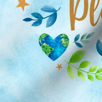 18x18 Pillow Panel Love Your Planet Green Blue Earth and Watercolor Hearts for Throw Pillow or Cushion