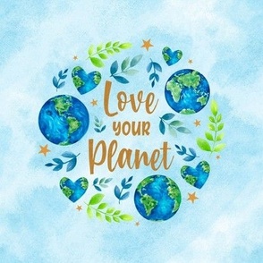 Love Your Planet 6" Circle Printed Panel for Embroidery Hoop Wall Art or Quilt Square 