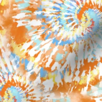 Large Scale Natural Boho Tie Dye Swirl in Blue Orange Tan 