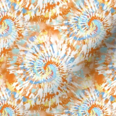 Medium Scale Natural Boho Tie Dye Swirl in Blue Orange Tan 