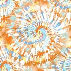 Medium Scale Natural Boho Tie Dye Swirl in Blue Orange Tan 