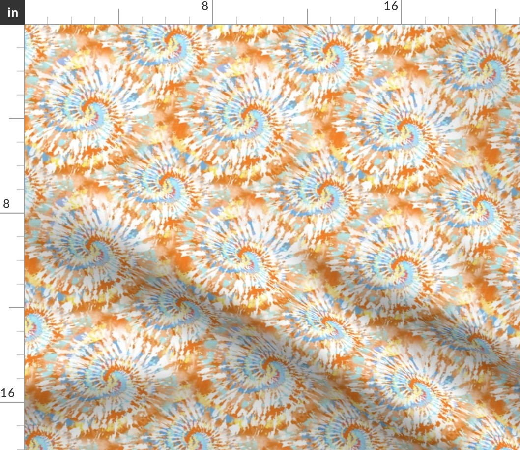 Medium Scale Natural Boho Tie Dye Swirl in Blue Orange Tan 