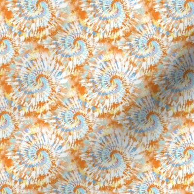 Small Scale Natural Boho Tie Dye Swirl in Blue Orange Tan 