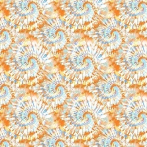 Small Scale Natural Boho Tie Dye Swirl in Blue Orange Tan 