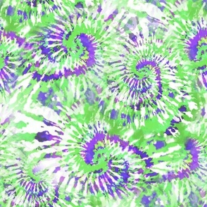 Large Scale Tie Dye Swirl Lime Green Purple