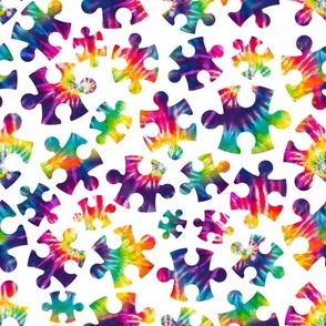 Large Scale Puzzle Pieces Tie Dye Rainbow