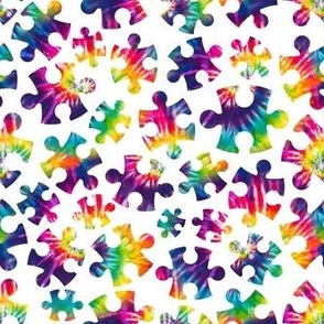 Medium Scale Puzzle Pieces Tie Dye Rainbow