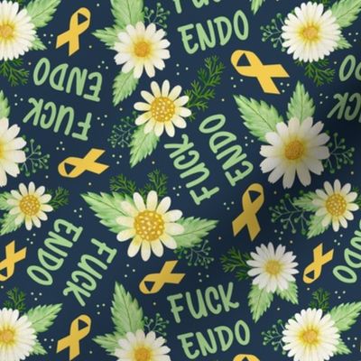 Medium Scale Fuck Endo Yellow Endometriosis Awareness Ribbon Daisy Flowers Sarcastic Sweary Adult Humor