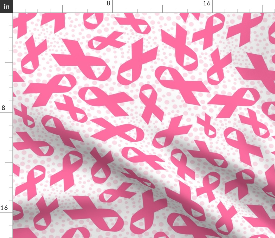 Large Scale Hot Pink Awareness Ribbons Polkadots on White