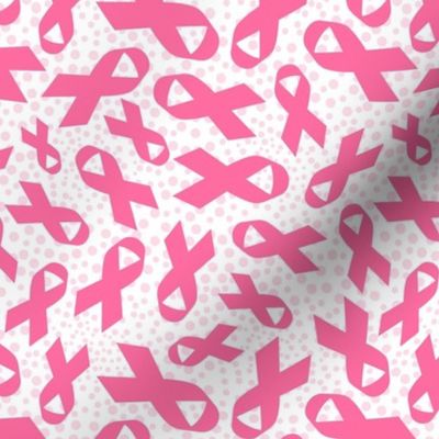 Medium Scale Hot Pink Awareness Ribbons Polkadots on White