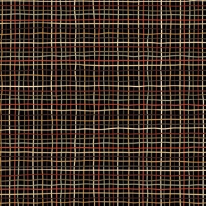 thin plaid - colorful roycroft crooked lines on black - gingham pattern