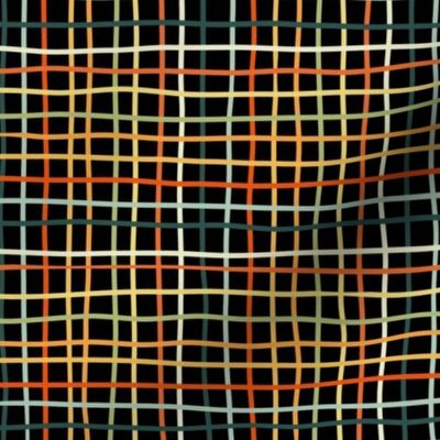 thin plaid - colorful vintage crooked lines on black - gingham pattern