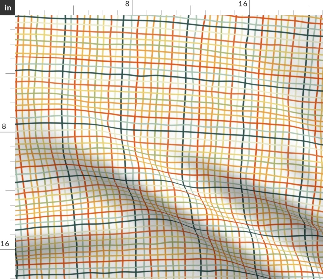 thin plaid - colorful vintage crooked lines on white - gingham pattern