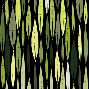 green botanicals - green palm leaves on black - leaves fabric