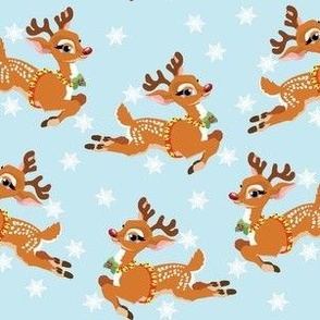 Rudolph the Red Nosed Reindeer Retro Christmas fabric stocking snowflake blue red green